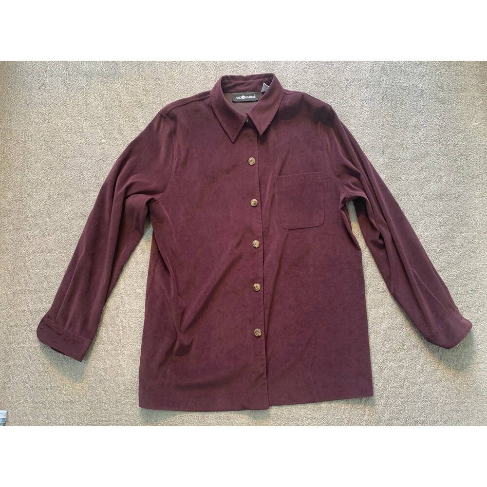 Sag Harbor Shirt Blouse Womens Size 14 Long Sleeve Button Up Maroon Pocket